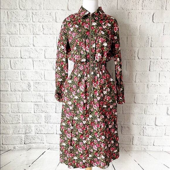 NWT FRNCH Floral Long sleeve Zip up Shirt Dress - Picture 1 of 5